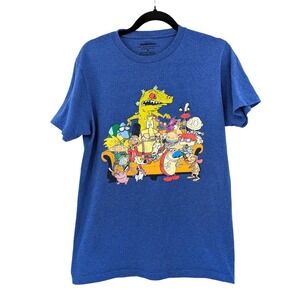 Nickelodeon 90s Cartoon Mashup Tee Rugrats Hey‎ Arnold Rocko CatDog Graphic Sz M